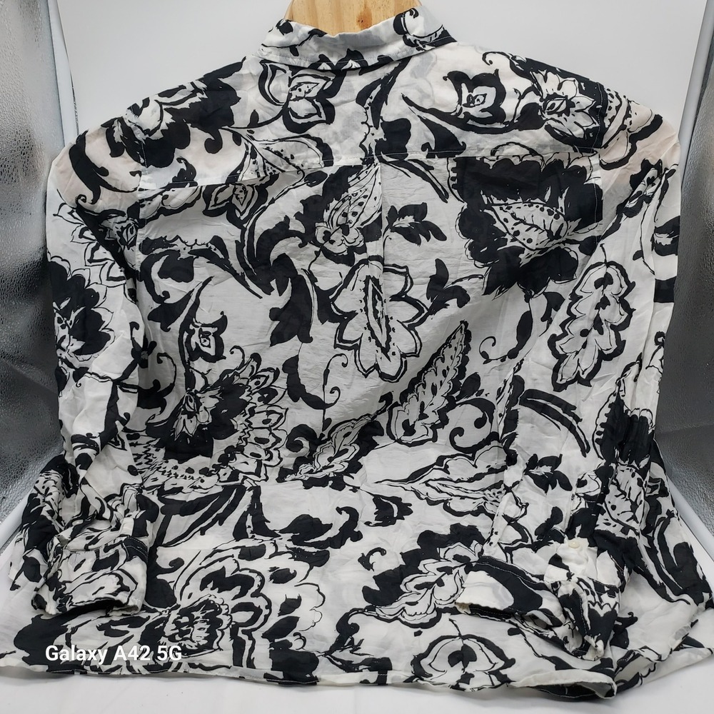 Lauren Ralph Lauren Womens 2X Cotton Silk Floral Paisley Button Down Shirt Black - Picture 5 of 5